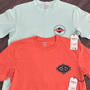 Billabong Men’s Medium-Aqua and Coral Tees-short sleeve